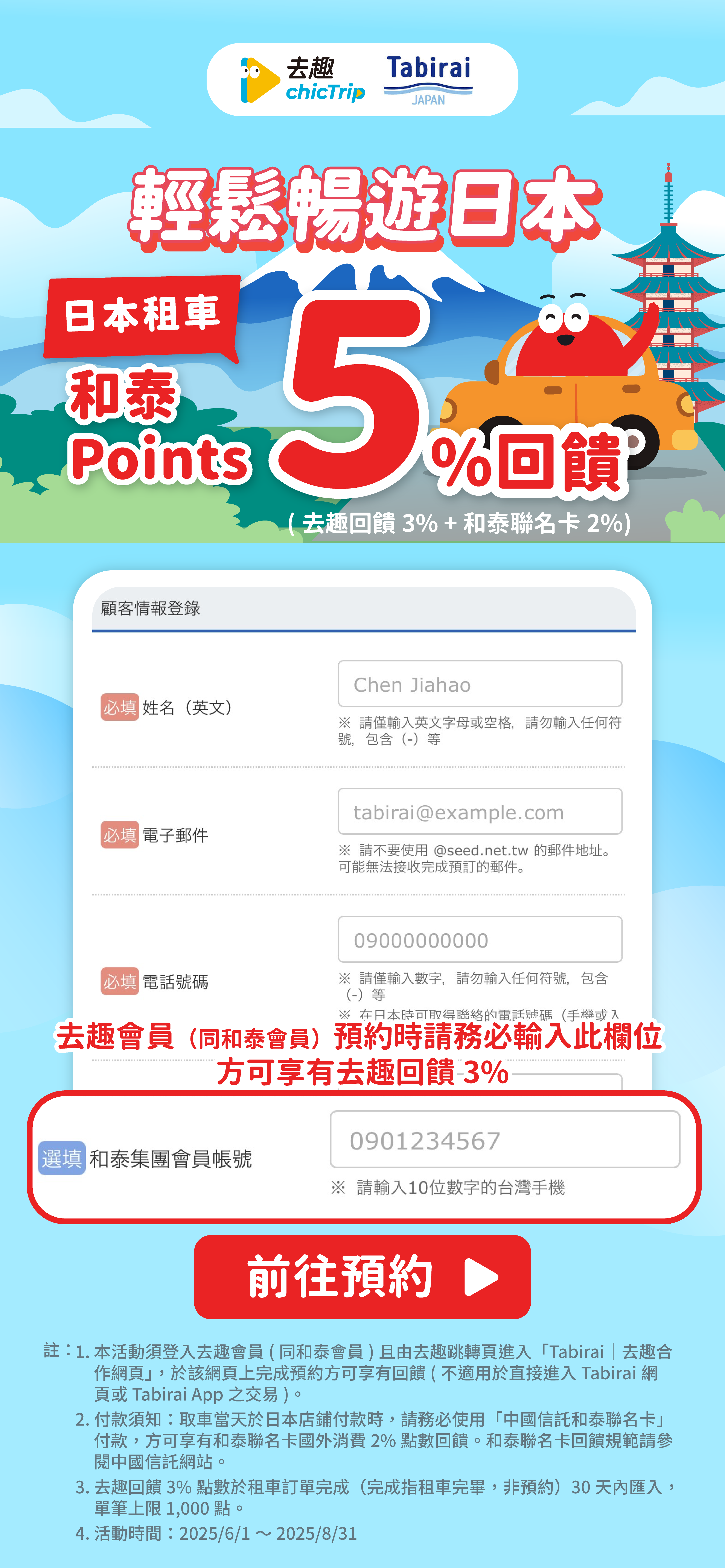 ChicTrip x Tabirai 輕鬆暢遊日本，日本租車享和泰Points 5% 回饋
